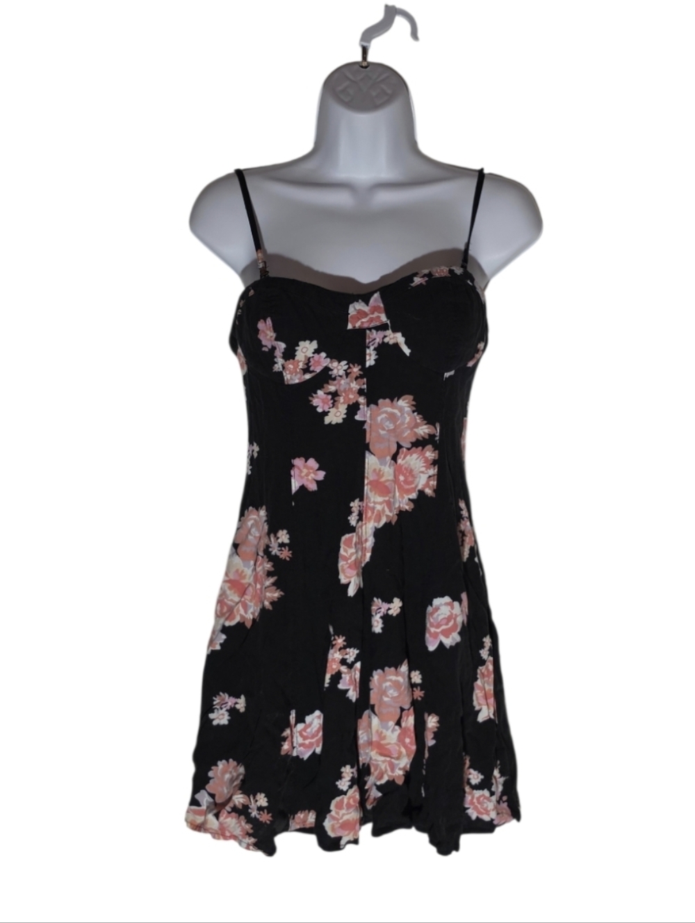 American Eagle Strapless Or Spaghetti-Strap Floral Mini Dress Black Pink Roses M